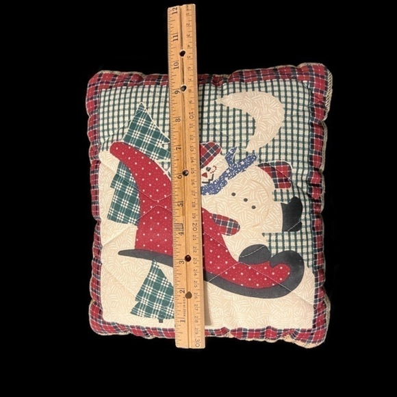 VINTAGE Handmade Snowman Sleigh Square Throw Pillow - Picture 8 of 8